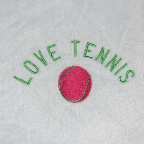 White Tennis Towel "Love Tennis" Logo & Tennis Ball Pic - abt. 26" L x 16' W - Picture 7 of 8